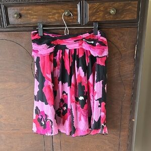 Nine West SILK Pink & Black 22" Skirt, Gathered Waistband, Fully Lined, Size 6P